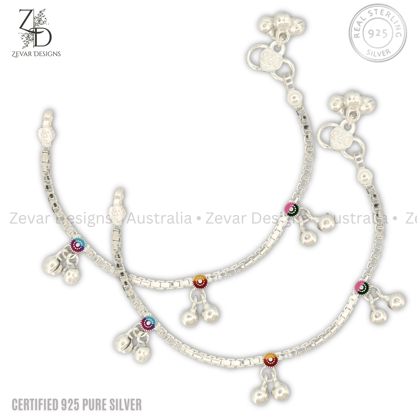 Zevar Designs 925 Silver baby-anklets Kids Anklets in 925 Sterling Silver - Pair