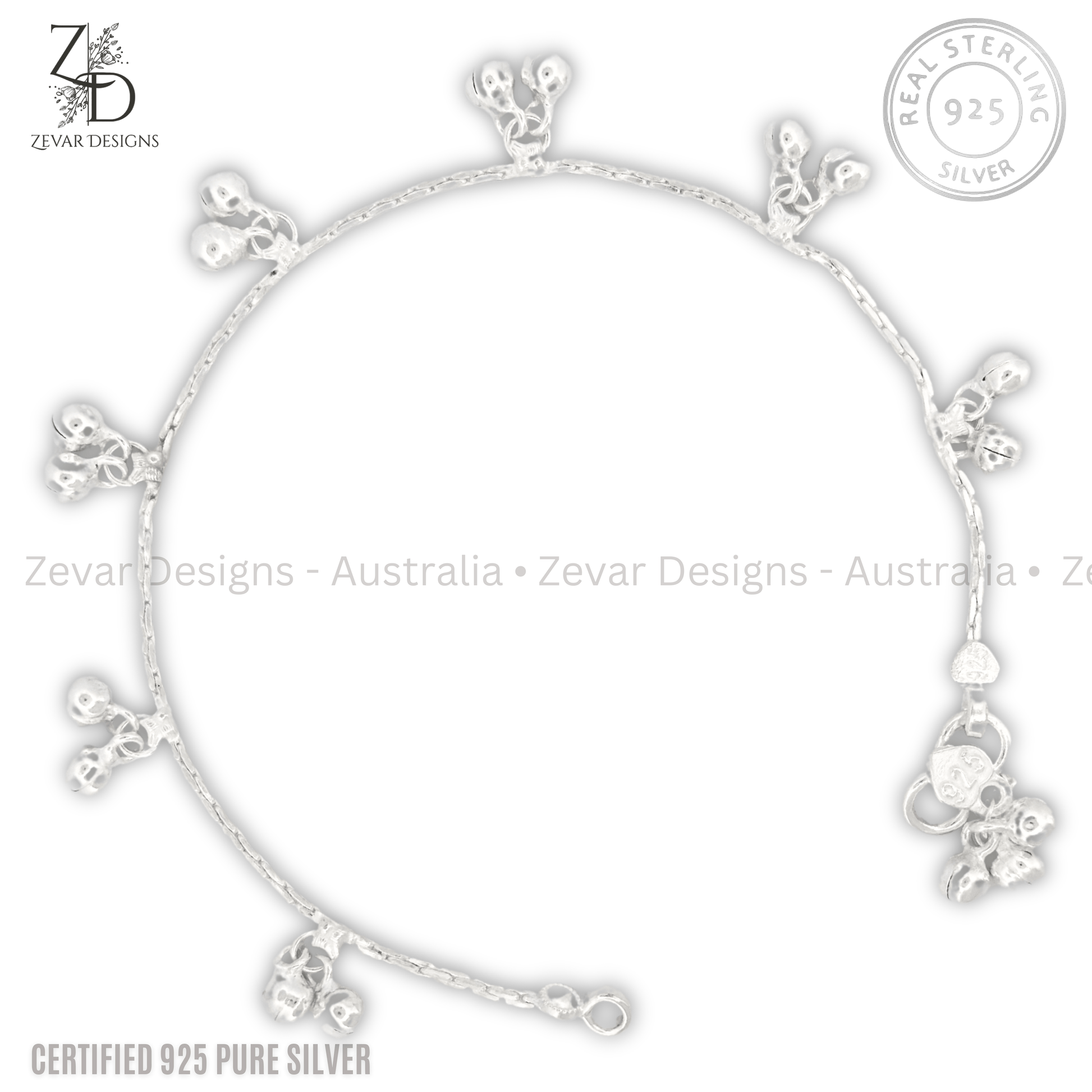 Zevar Designs 925 Silver baby-anklets Teenage 925 Silver Anklet - Pair