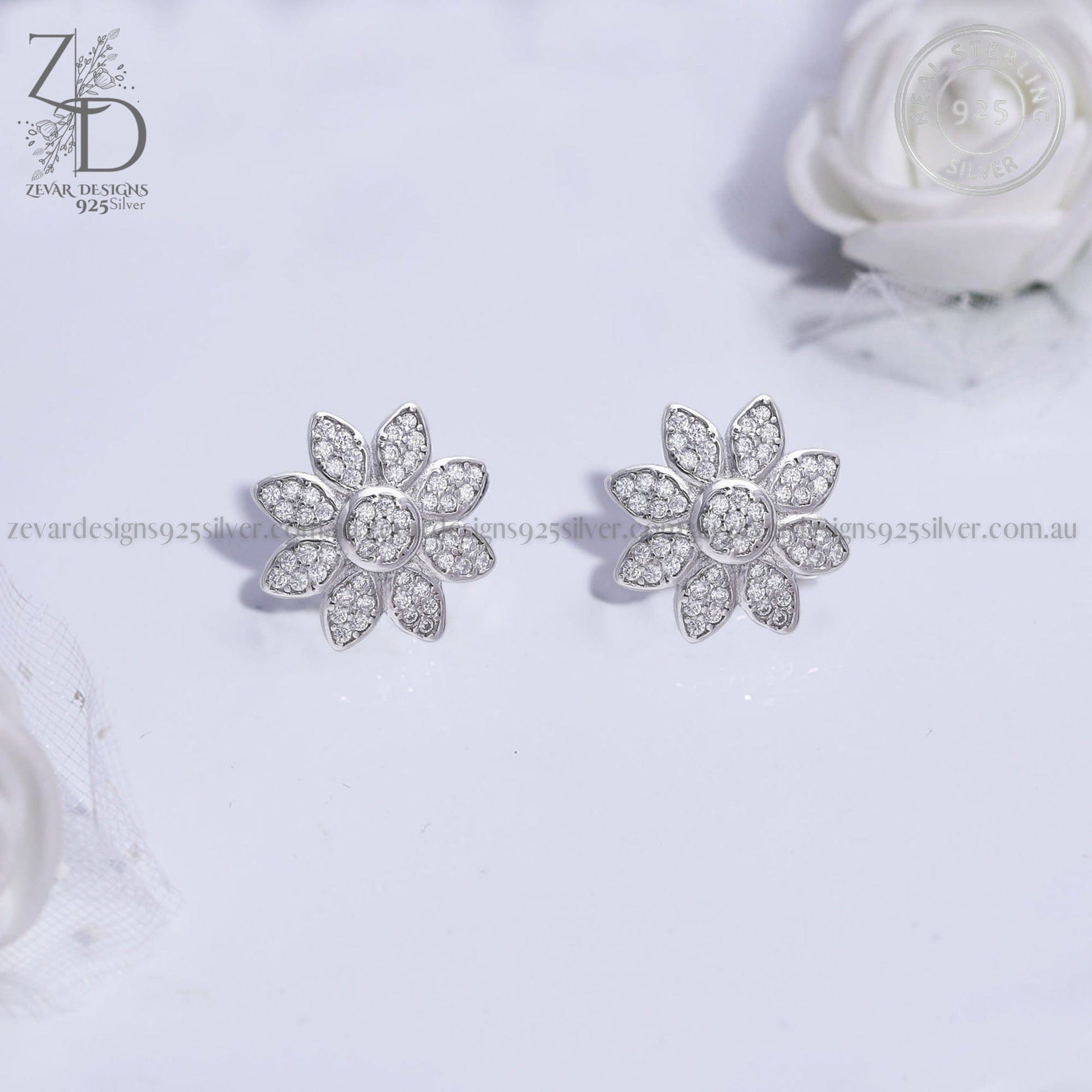 Zevar Designs 925 Silver women-earrings Flower Stud Earrings