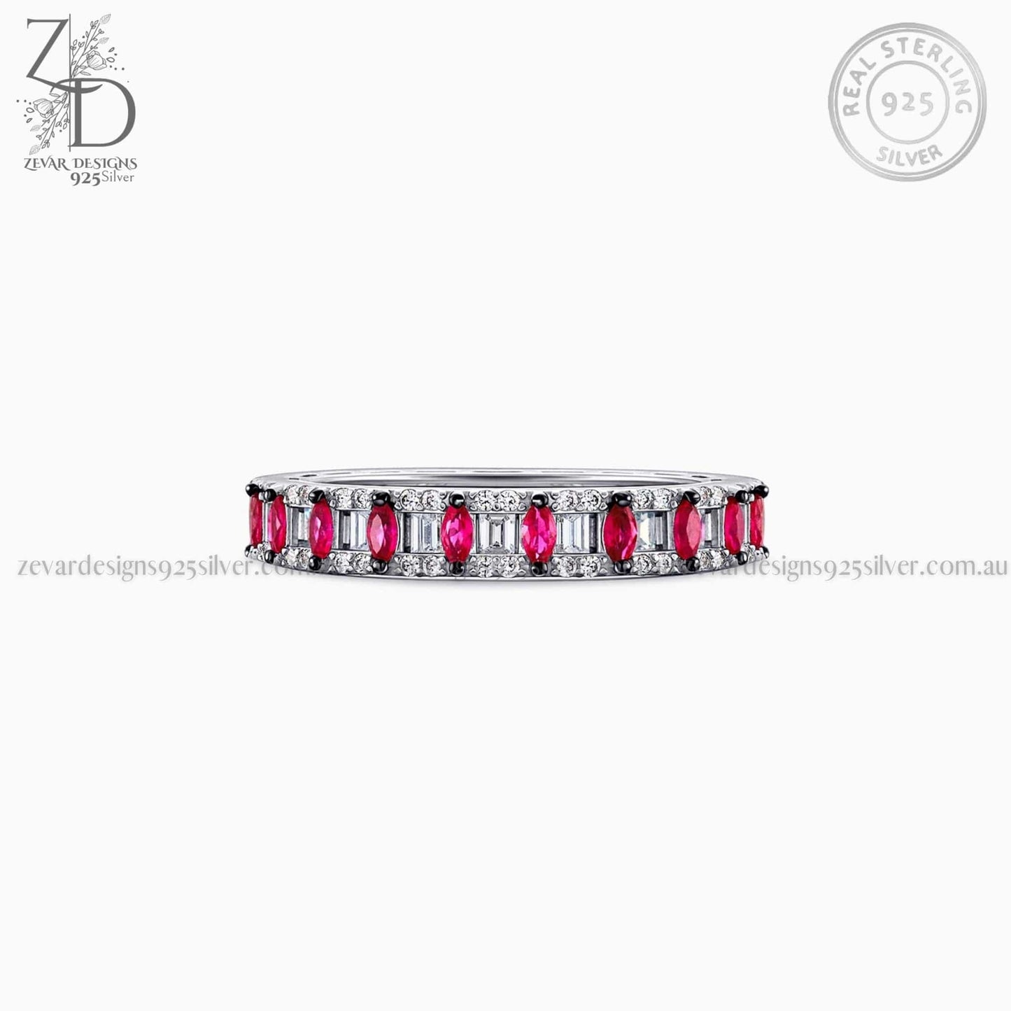 Zevar Designs 925 Silver women-rings AD Band Ring - Ruby