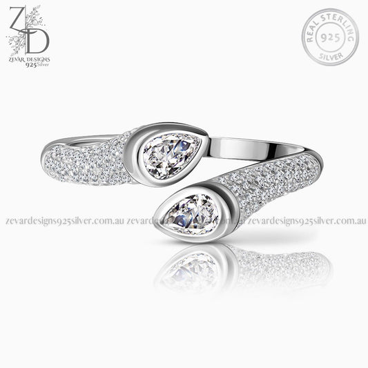 Zevar Designs 925 Silver women-rings AD Ring - Front Open