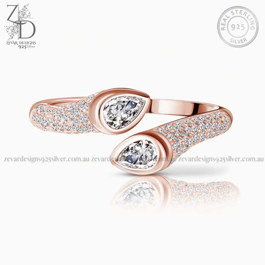Zevar Designs 925 Silver women-rings AD Rose Gold Ring - Front Open