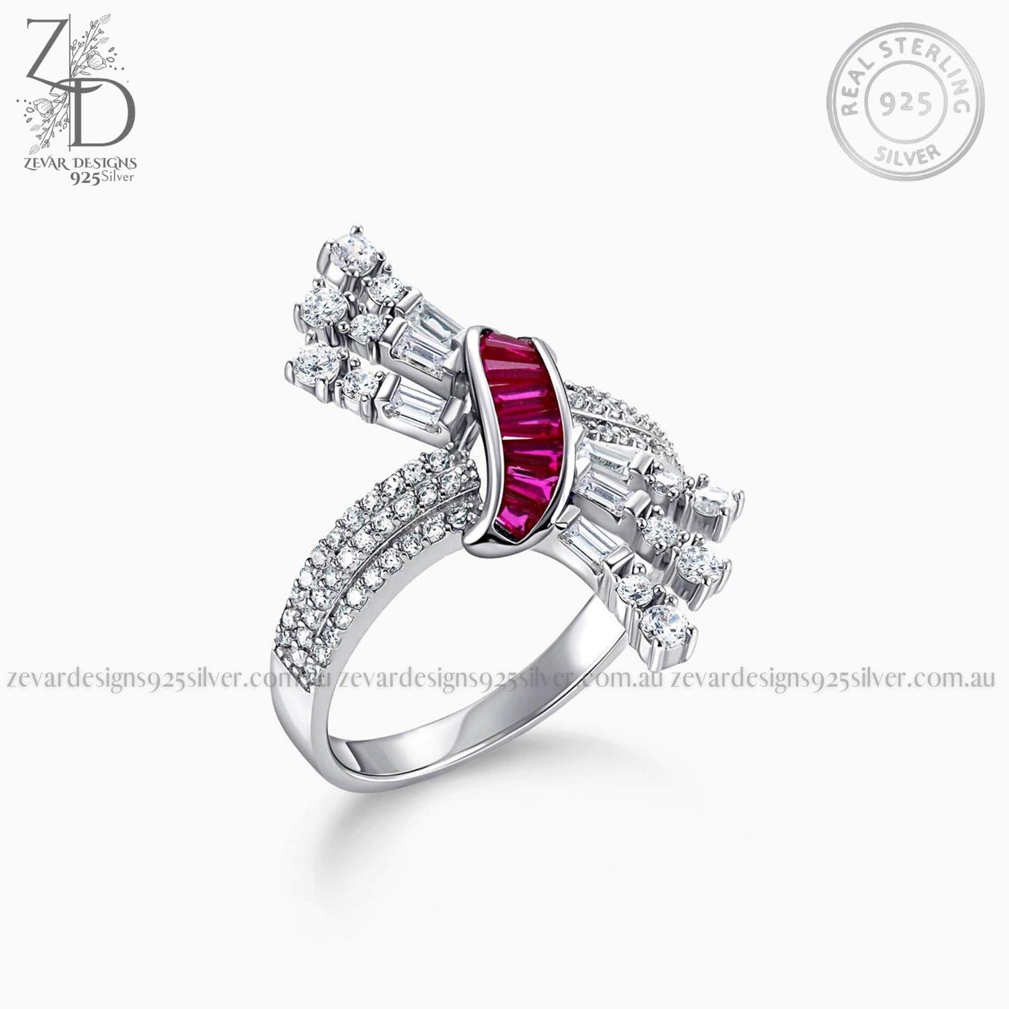 Zevar Designs 925 Silver women-rings AD Ruby Ring