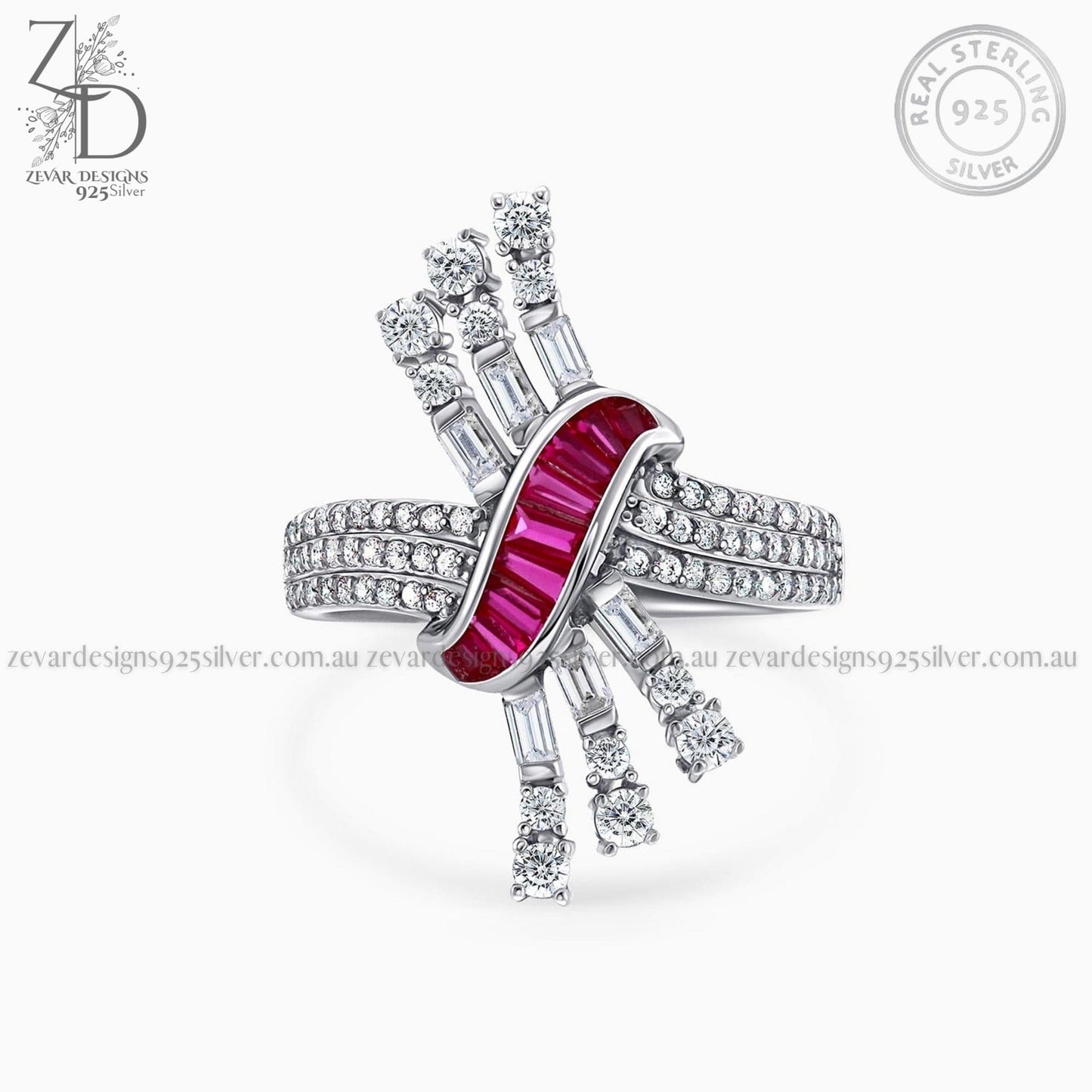 Zevar Designs 925 Silver women-rings AD Ruby Ring