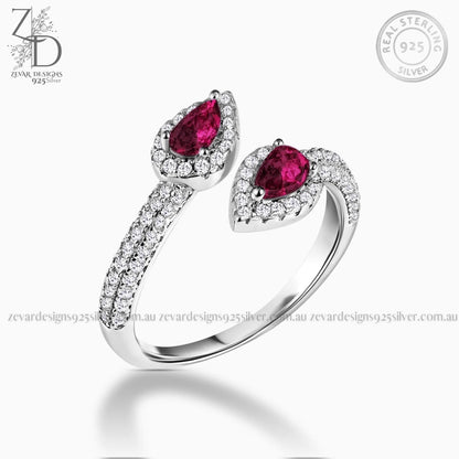 Zevar Designs 925 Silver women-rings AD Ruby Ring - Front Open