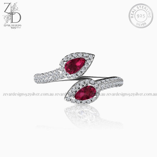 Zevar Designs 925 Silver women-rings AD Ruby Ring - Front Open