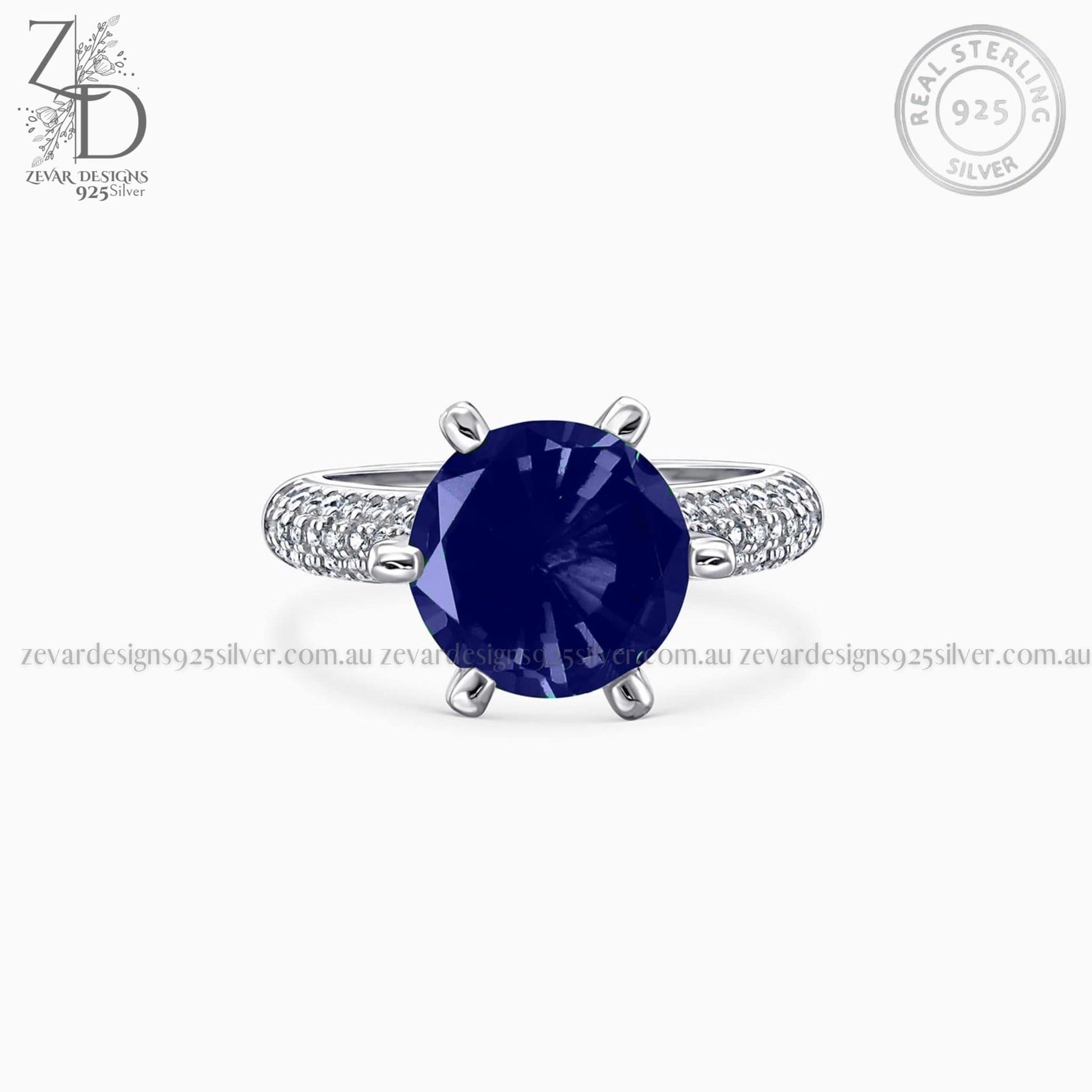 Zevar Designs 925 Silver women-rings AD Sapphire Ring